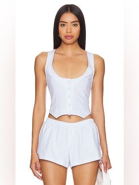 Frankie's Bikinis Nantucket Vest in Light Blue Sleepy Stripe Print - Size Small